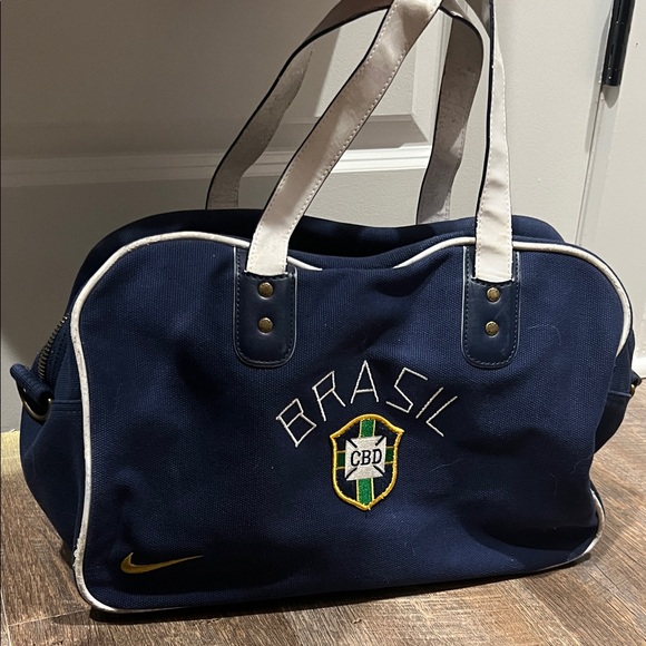 Nike Brasil Navy Duffel Bag with White Accents - Picture 1 of 6